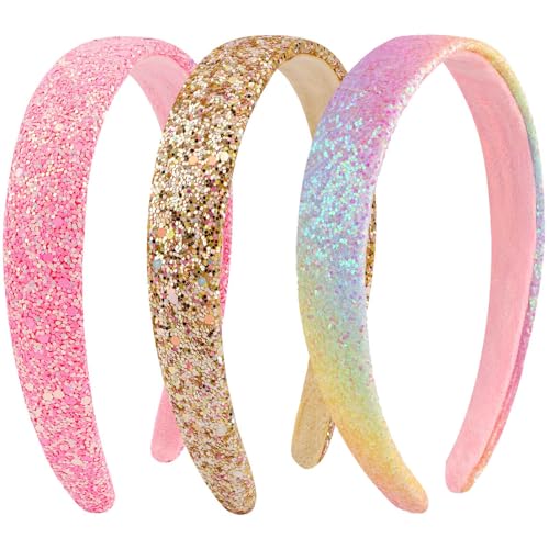 Tihebax Glitter Headbands for Girls Women Sparkly Hair Hoops Set