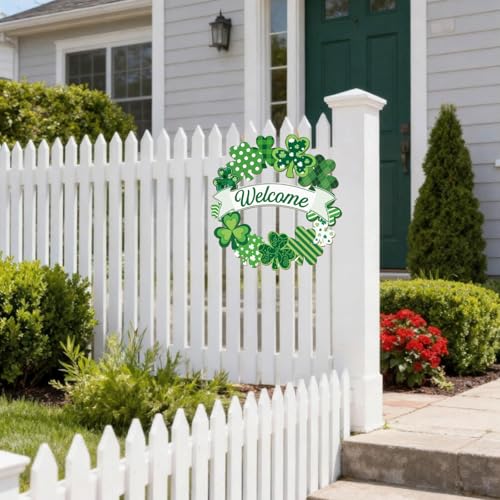 St. Patrick's Day Shamrock Welcome Sign - 11" Wooden Wreath