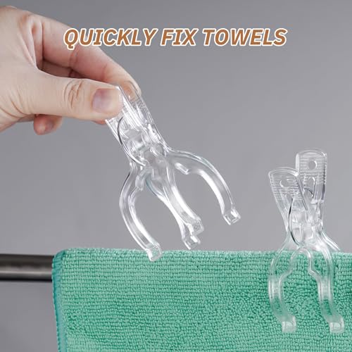 NiHome 4-Pack Clear Spring-Loaded Kitchen Towel Clips, Anti-Slip Holder for Secure Towel Storage