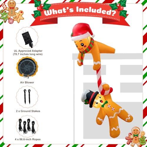 OurWarm 7FT Climbing Gingerbread Inflatable Christmas Yard Decor with LEDs