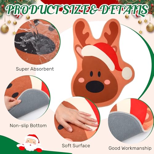 Christmas Reindeer Bathroom Rug with Santa Hat Non Slip 19x27-Inch
