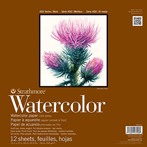 Strathmore 400 Series Watercolor Paper Pad - 12x12 Inches, 12 Sheets - Tape Binding
