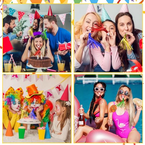 24 Pack Metallic Fringe Party Blowers - Colorful Noise Makers for Kids