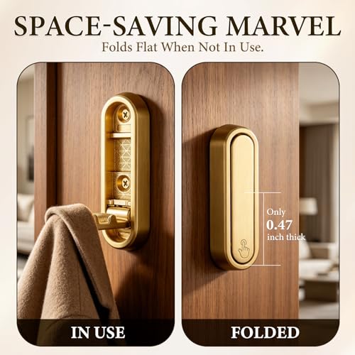 CHAFURIO Folding Wall Hooks - Gold Heavy Duty Coat Hooks (2 Pack)