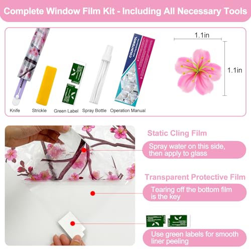 Cherry Blossom Stained Glass Window Film - UV Protection & Privacy
