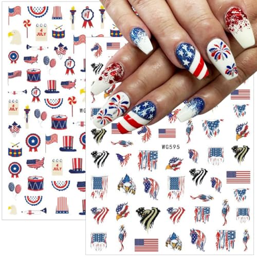 BUNLVDI 6 Sheets 4th of July Independence Day Nail Art Stickers Decals