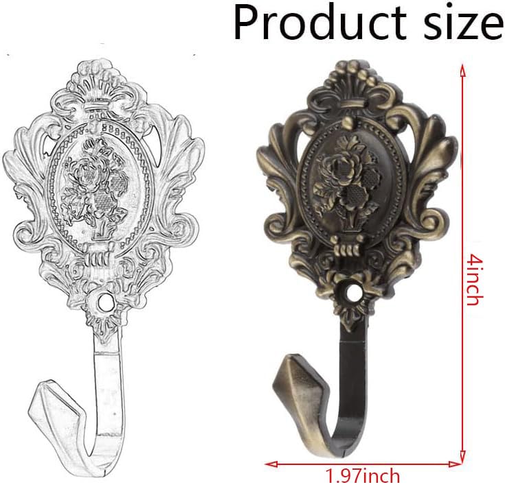 2Pcs Vintage Bronze Rose Pattern Curtain Tiebacks - Zinc Alloy Wall Hooks
