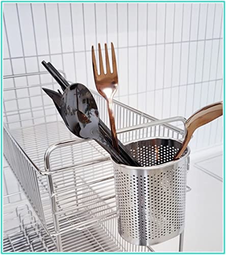 HOME&I Small Oval Stainless Steel Utensil Holder for Dish Rack & Sink