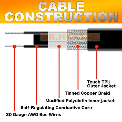 Dr Infrared Heater DR-9RC1018 Heating Cables for Pipes and Roof De-Icing, Self-Regulating with Built-in Thermostat, 120V,12W/ft, 216W, 18FT