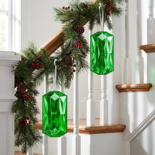 Jumbo Green Gem Ornament Set - 7 x 4 Inches, 2 Pieces, Holiday Decor