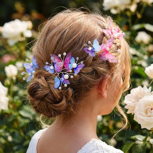 Catery 4PCS Butterfly Hair Pins Pearls Rhinestone Fairy Headpiece