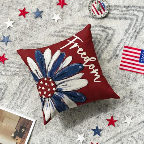 Patriotic 4th of July Throw Pillow Cover - 18x18 Inch Red Stars