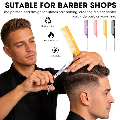 4-Pack Rat Tail Hair Combs - Anti-Static Heat Resistant Parting Combs
