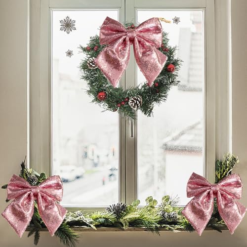 Pink Sequin Bow Tree Topper - 12x10 Inch Christmas Decorations