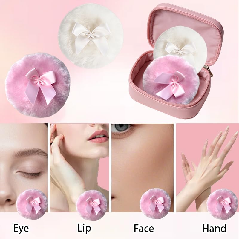 Large Fluffy Powder Puff 2 Pack - 3.54 Inch Ultra Soft Body & Loose Powder Puff