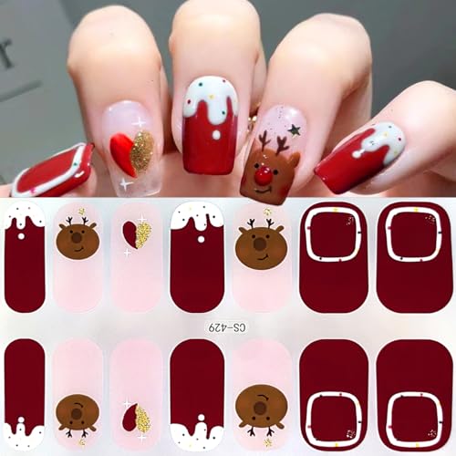 GUAACCB 6Pcs Christmas Nail Wraps 3D Self Adhesive Winter Gel Nail Strips