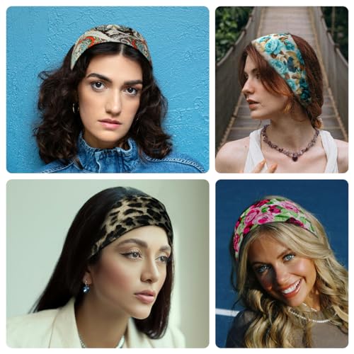 Leopard Headband for Women 2 Pcs Elastic Animal Print Hair Bands