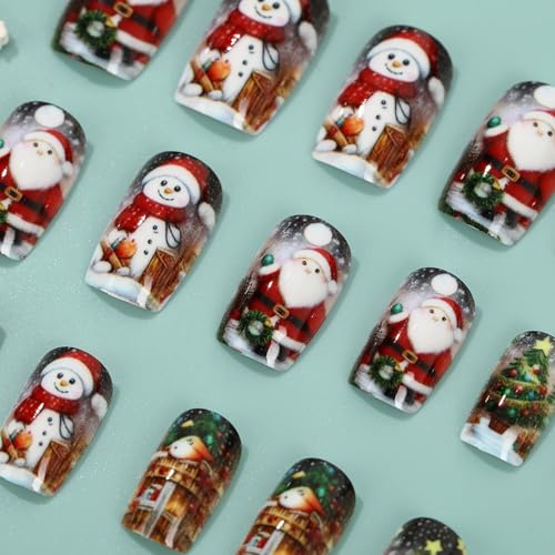 Christmas Press on Nails Medium Square False Nails 24Pcs