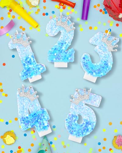 Blue Birthday Number 2 Candle with Crown Design - Princess Cake Topper