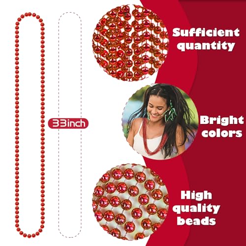 Red Mardi Gras Beads 12PCS Metallic Necklace Bulk Costume Festival Accessories