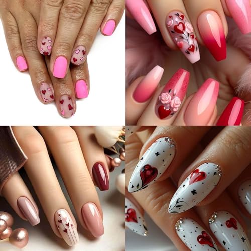 8 Sheets Valentine's Day Heart Nail Art Stickers Embossed Decals