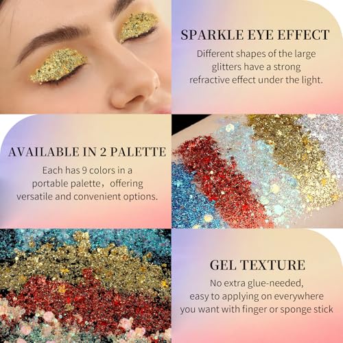 FANDAMEI Face Glitter Gel Palette - 18 Colors Body and Hair Glitter