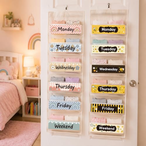 36 Pcs Days of the Week Stickers, Large Checkered Weekly Organizer Decals