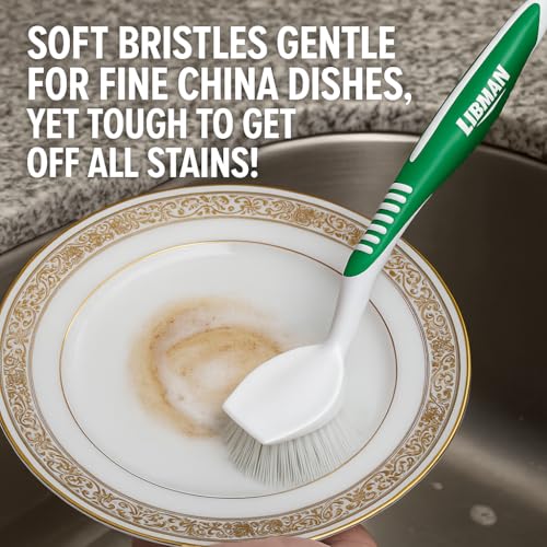 Libman Dish Brush Set - Soft Bristle Cleaning Brushes with Scraper