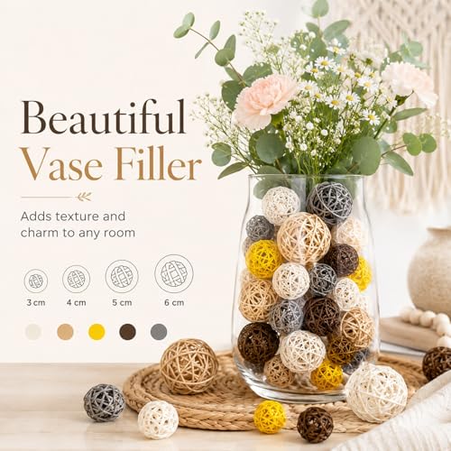 24PCS Decorative Rattan Balls Set - Natural Bowl Fillers