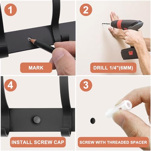 ZGELIN Wall Mounted Coat Rack with 6 Hooks - Sturdy Black Metal Hanger