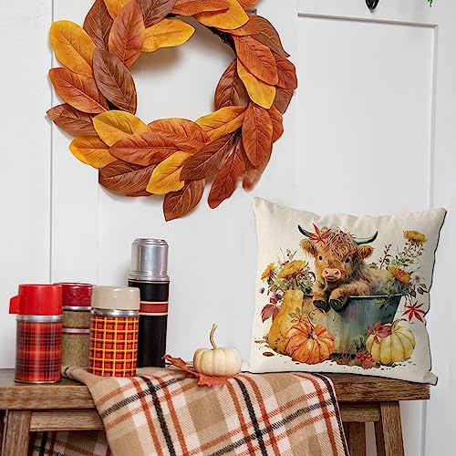 GAGEC Fall Pillow Cover 18x18 Inch - Autumn Flowers & Pumpkins