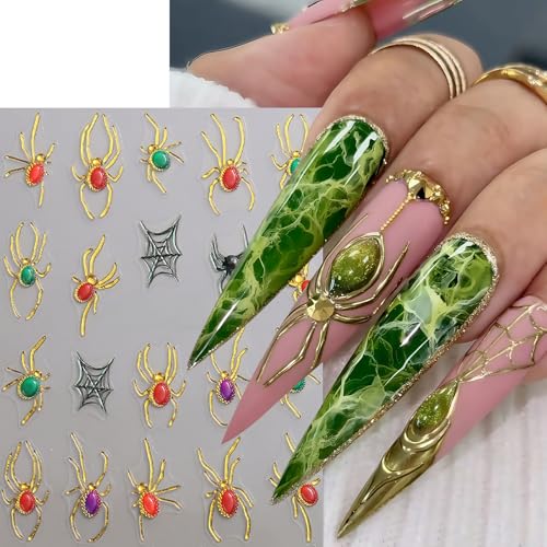 5D Halloween Nail Stickers Ghost Spider Web Self-Adhesive Decals 2Pcs