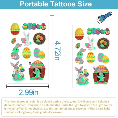 Felico Glow in the Dark Easter Temporary Tattoos, 80 Pcs Party Favors