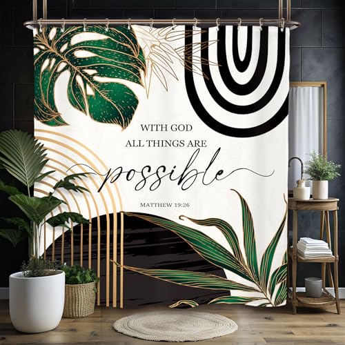 Miyotaa Abstract Emerald Green Shower Curtain Set - 60x71 Inches