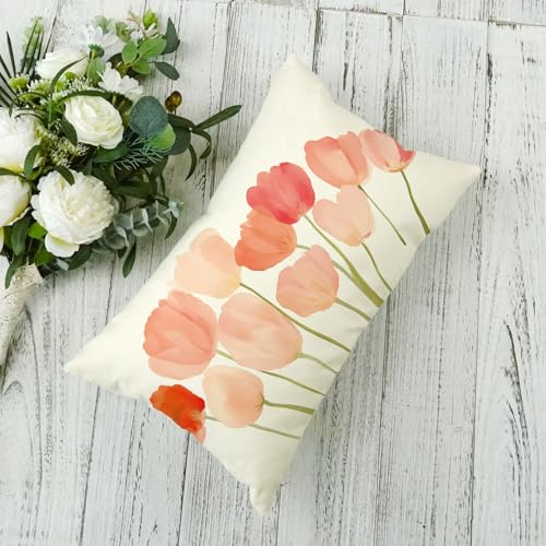 ONWAY Pink Floral 12x20 Inch Throw Pillow Cover for Sofa & Patio