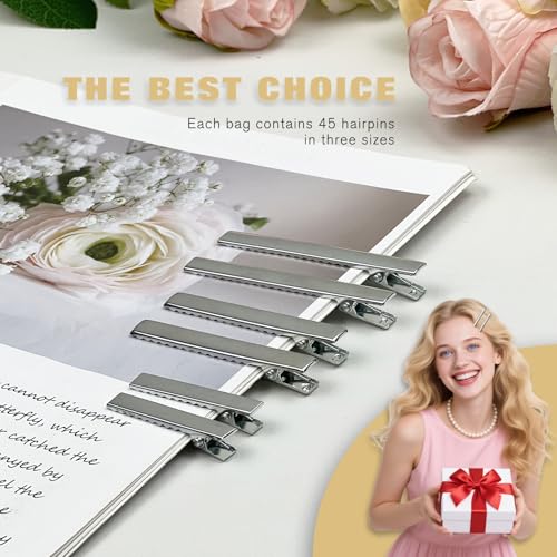 Ceemiaa 45PCS Silver Metal Hair Clips Set – 3 Sizes Non-Slip Curling & Styling Grips with Storage Case
