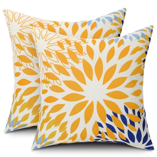 Waterproof Outdoor Pillow Covers 18x18 - Set of 2, Soft Linen