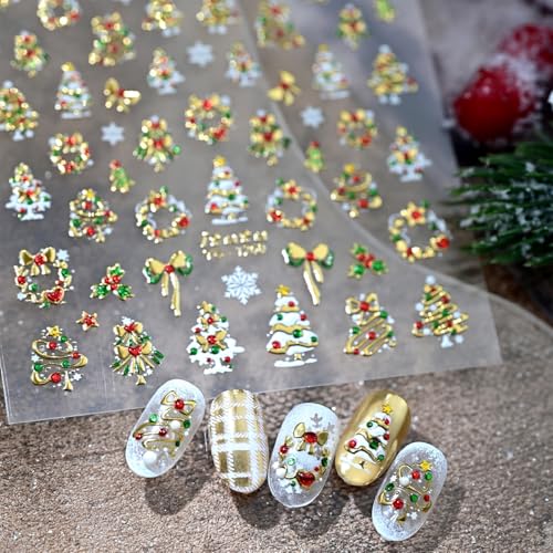 PSBRBAD 5D Embossed Gold Christmas Nail Art Stickers & Decals