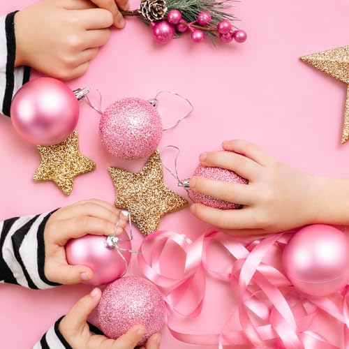 Pink Christmas Ornaments Balls - 24 Count 2.4 Inch Shatterproof Holiday Decor