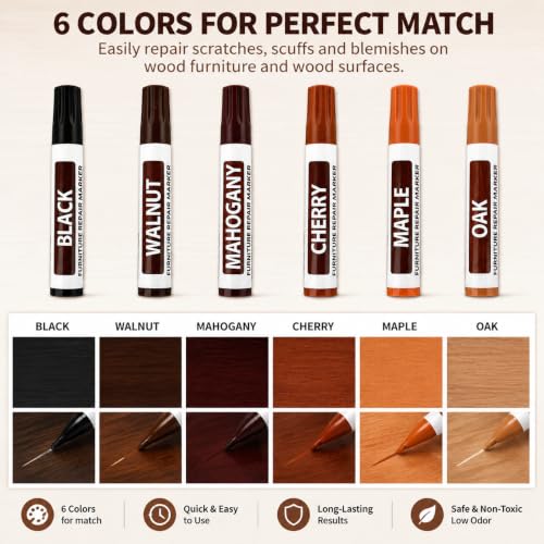 WEXLORQV 13-Piece Furniture Repair Kit with 6 Colors Touch-Up Markers