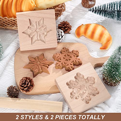 Carved Wooden Cookie Mold Snowflakes 2 Pack - Baking & Crafting