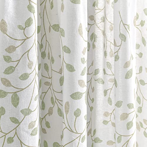 Lush Decor Linen Button Botanical Garden Window Curtain Panel Single 40" W x 84" L Neutral & Green - Farmhouse Curtains for Bedroom - Living Room Curtains