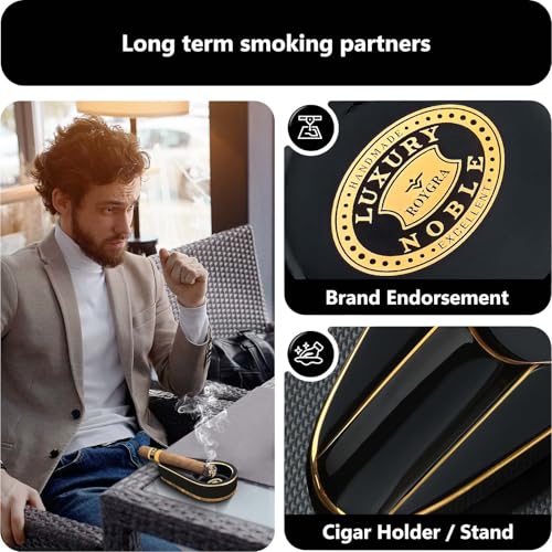 Roygra Black Cigar Ashtray Set with 3 Cutters for Outdoor Use