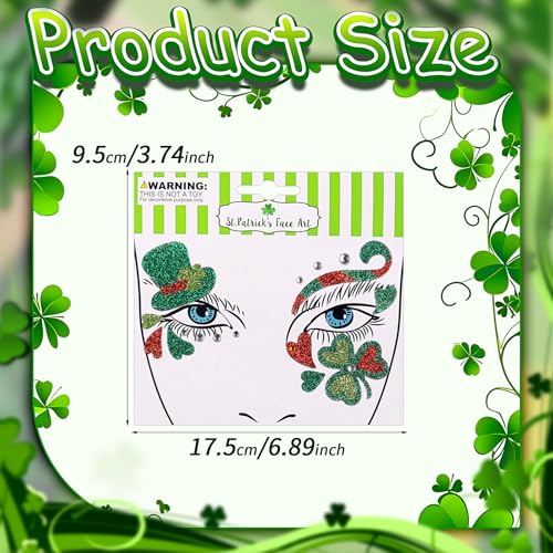 St. Patrick's Day Green Clover Face Gems and Rhinestone Stickers
