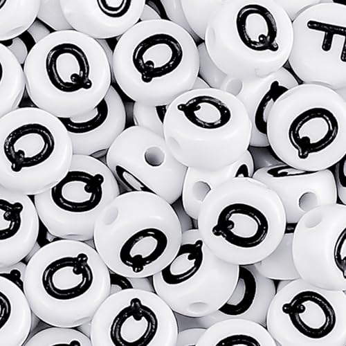 Lejenfo 300pcs Letter Q Beads 4x7mm Flat Round Acrylic Alphabet Beads Bulk
