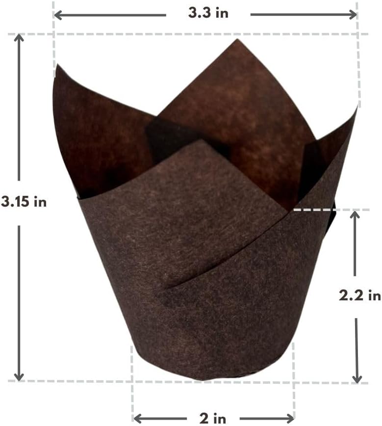 Nordic 150-Pack Brown Tulip Muffin Liners - Odorless, Non-Toxic, Grease-Resistant Baking Cups | Ideal for Weddings & Birthdays