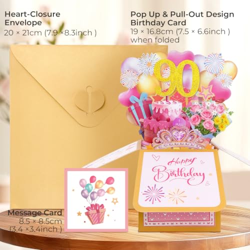 90th Birthday Card for Women - Pull-Out Pop Up Design