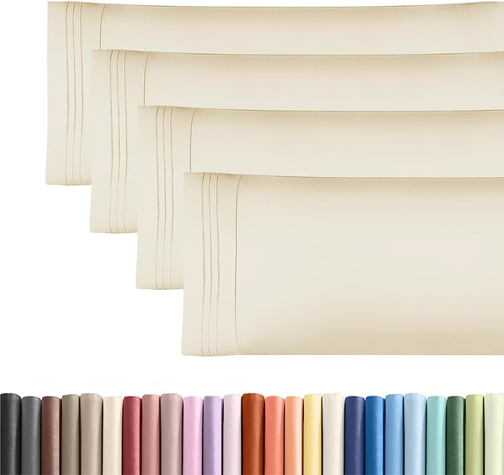 Skiennix Body Pillowcases Set of 4 | Soft, Breathable 20x54 Long Pillow Covers - Fade-Free & Machine Washable (Off White)