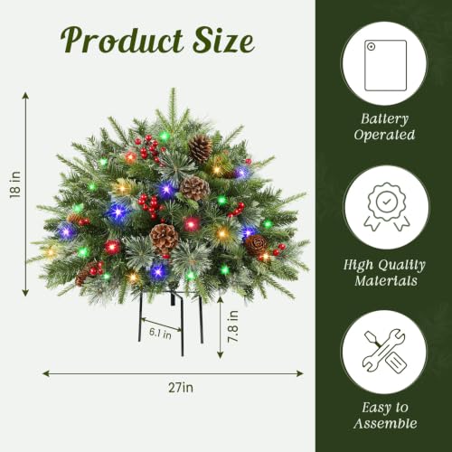 18-Inch Pre-lit Artificial Christmas Urn Filler Set - Outdoor Holiday Decor - 2 Pack