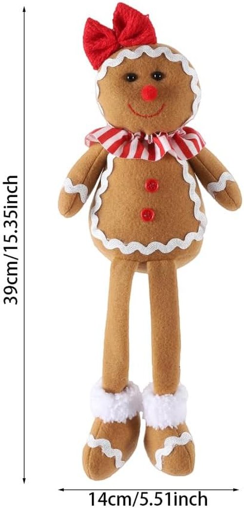 BALONAR Christmas Plush Gingerbread Man - 15-Inch Soft Doll with Chef Hat & Bowknot | Holiday Home Decor